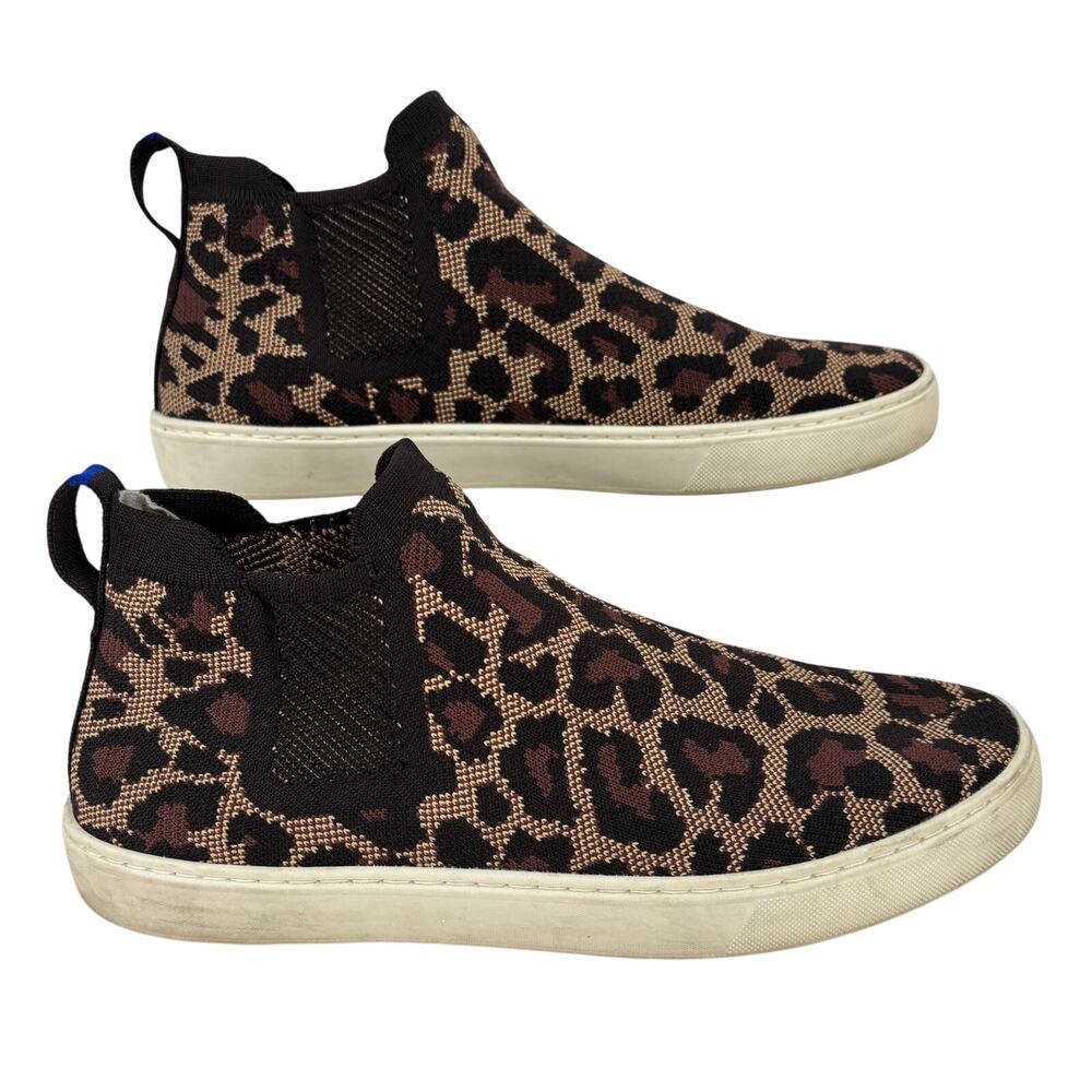 Rothy's Chelsea Ankle Sneakers Size‎ 12 Brown Leopard Print Slip On Knit Stretch